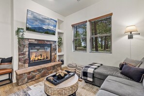 Smart TV, fireplace, video games, books
