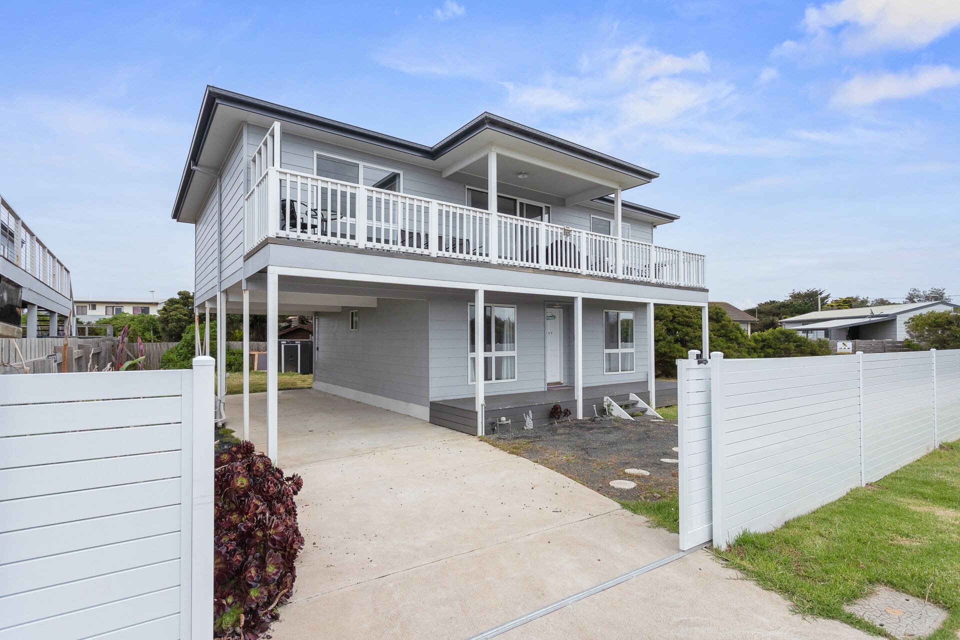 The front view of the home