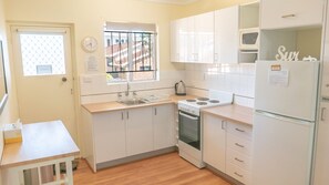 Fridge, microwave, oven, toaster