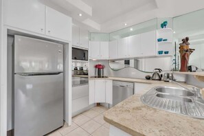 Fridge, microwave, dishwasher, toaster