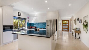 Microwave, stovetop, dishwasher, coffee/tea maker