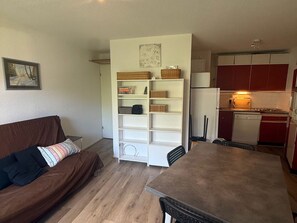 Living area - 2-room cabin apartment at the foot of the slopes, balcony, non-smoking (Les Adrets-Prapoutel)