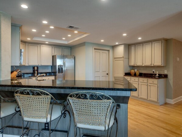 Fridge, microwave, oven, dishwasher