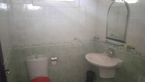 A bathroom with a toilet, sink, and mirror. - 5 Bedroom Villa in Le Lamentin (Le Lamentin)