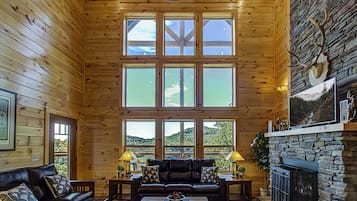 Smart TV, fireplace, video games, DVD player