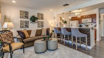 Condo, 1 King Bed with Sofa bed, Balcony | Living room | TV