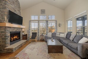 Smart TV, fireplace, video games, DVD player