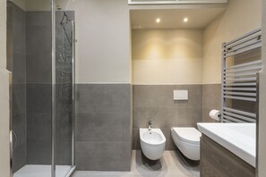 Shower, free toiletries, hair dryer, bidet