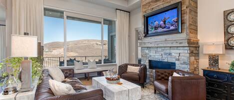 TV, fireplace, table football, computer monitors