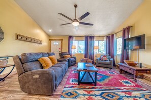 Smart TV, fireplace, video games