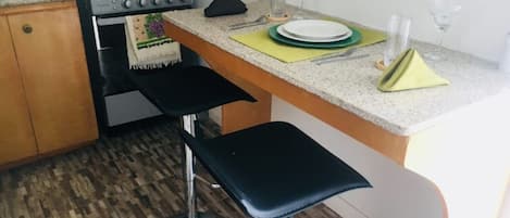 Fridge, microwave, cookware/dishes/utensils