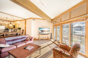 Flat-screen TV, fireplace, DVD player