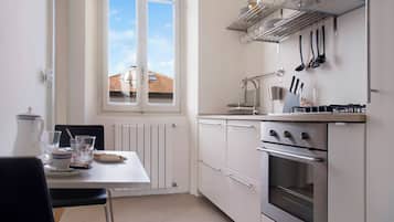 Fridge, oven, stovetop, electric kettle