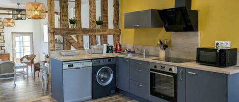 Fridge, microwave, dishwasher, high chair