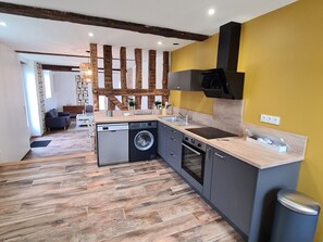 Fridge, microwave, dishwasher, high chair