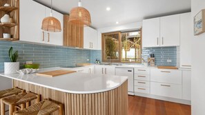 Oven, stovetop, dishwasher, coffee/tea maker