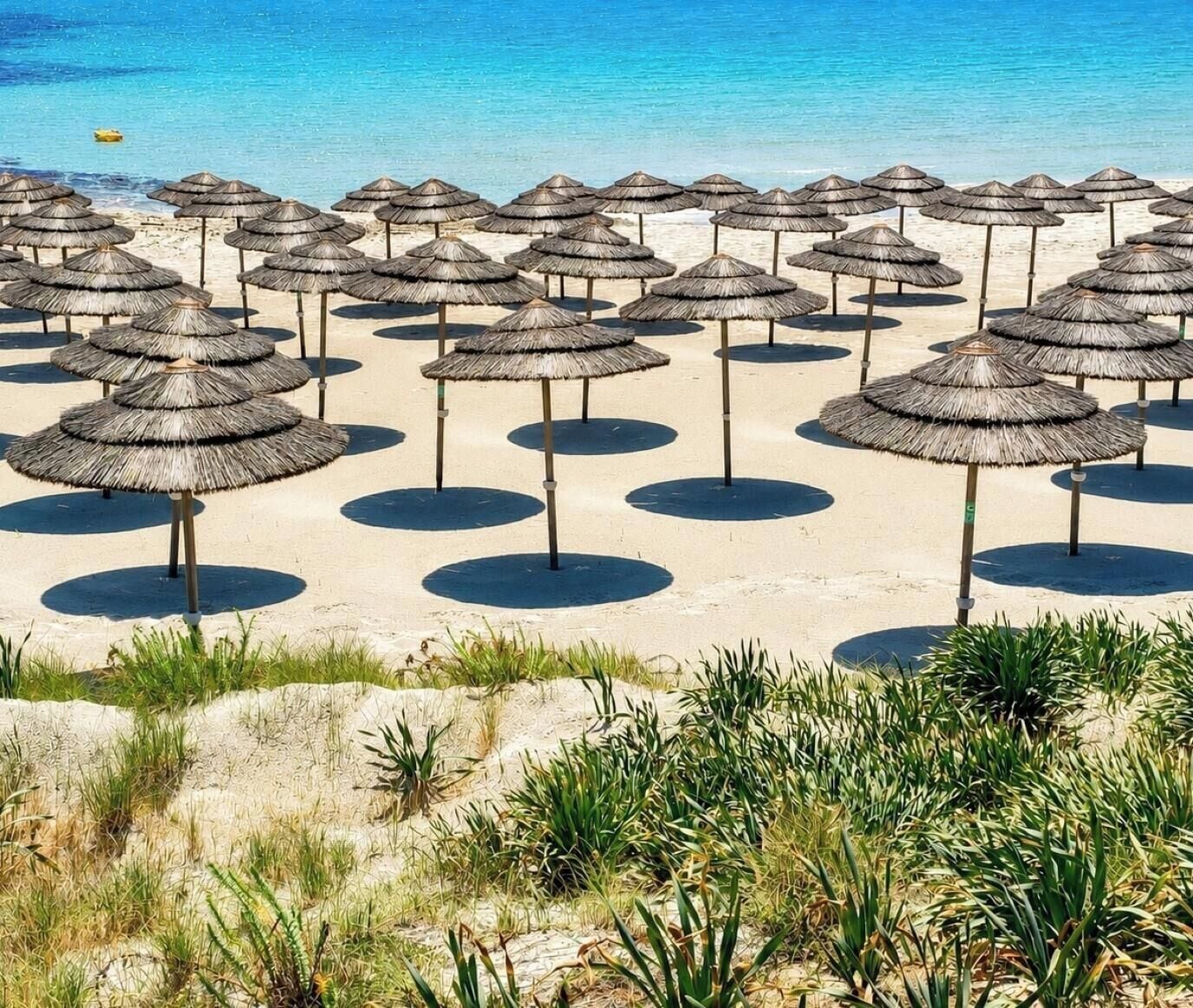 Beach nearby, white sand, sun loungers, beach umbrellas