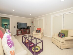 Flat-screen TV, smart speakers