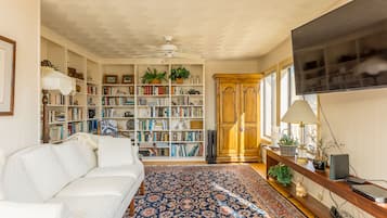 TV connectée, cheminée, jeux vidéo, lecteur de DVD