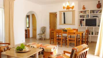 Televisie, een open haard en een dvd-speler