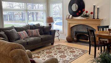 TV connectée, cheminée, lecteur de DVD