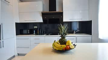 Deluxe Apartment | Private kitchen | Fridge, oven, stovetop, dishwasher