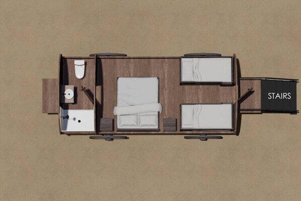 Floor plan - Outdoor Family Fun Wagon w/ 1 Queen Bed, 2 bunk beds, (Virgin)