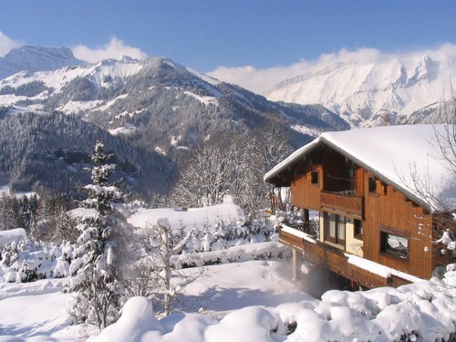 GITE DANS CHALET  SAVOYARD, 4 PERS, au pied des pistes, calme, vue, expo sud