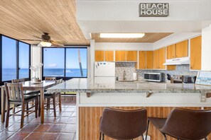 Fridge, microwave, oven, stovetop - Kuhio Shores, #214. Kauai’s Best Location! Spectacular Oceanfront Condo (Koloa)