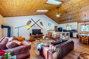 TV, fireplace, DVD player, books