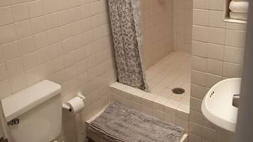 Douche, serviettes fournies, savon, papier toilette