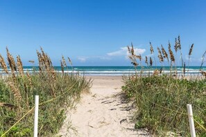 Beach nearby, sun loungers