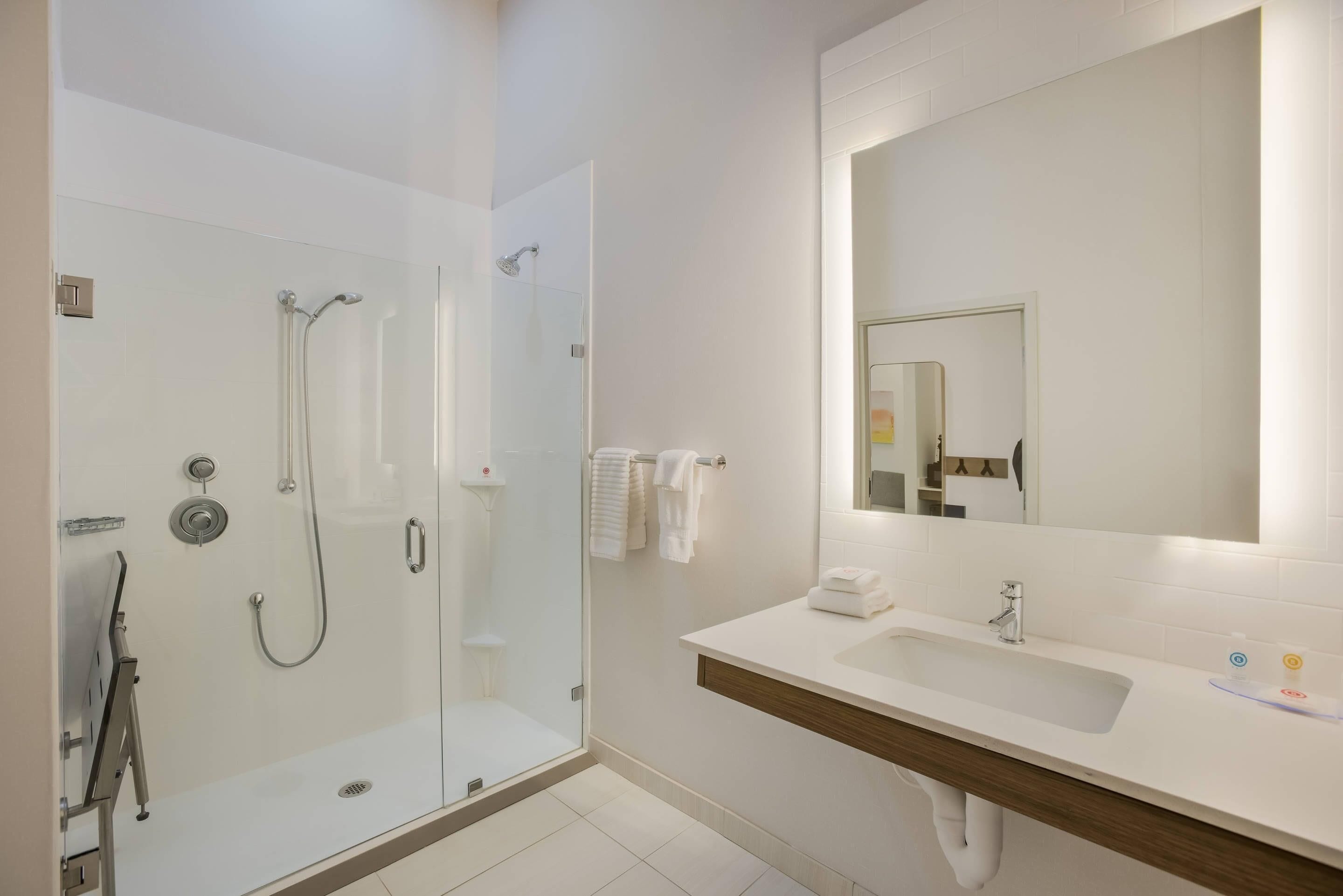 Suite, 1 King Bed with Sofa bed, Accessible, Non Smoking (Roll-in Shower, Pet Friendly) | Desk, laptop workspace, blackout curtains, iron/ironing board