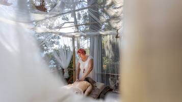 Outdoor treatment area, deep-tissue massages, Swedish massages