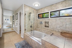 Bathtub, hair dryer, towels