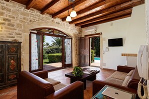 TV, fireplace, Netflix, streaming services - Villa Kali,private pool,near the beach & amenities (Adelianos Kampos)