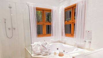 Premium Chalet | Bathroom | Designer toiletries, hair dryer, towels, soap
