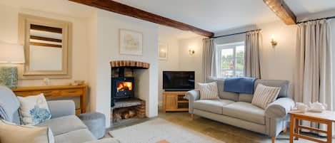 TV, fireplace