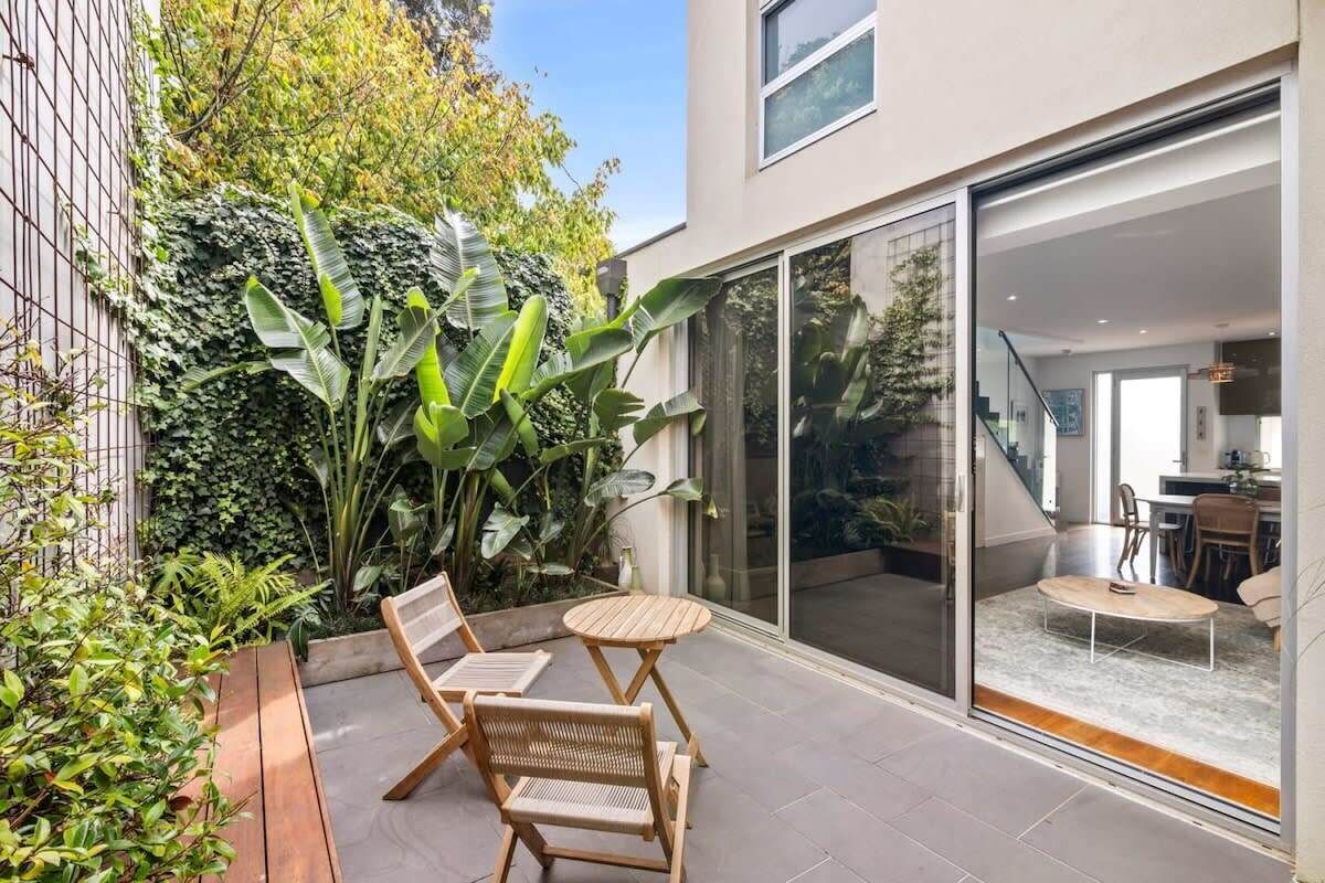 A private courtyard is perfect for outdoor dining or a sunny yoga session