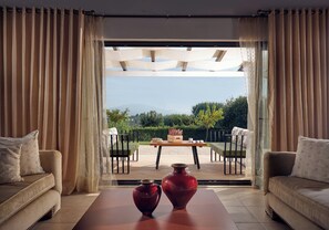 TV connectée, cheminée, livres, chaîne hi-fi