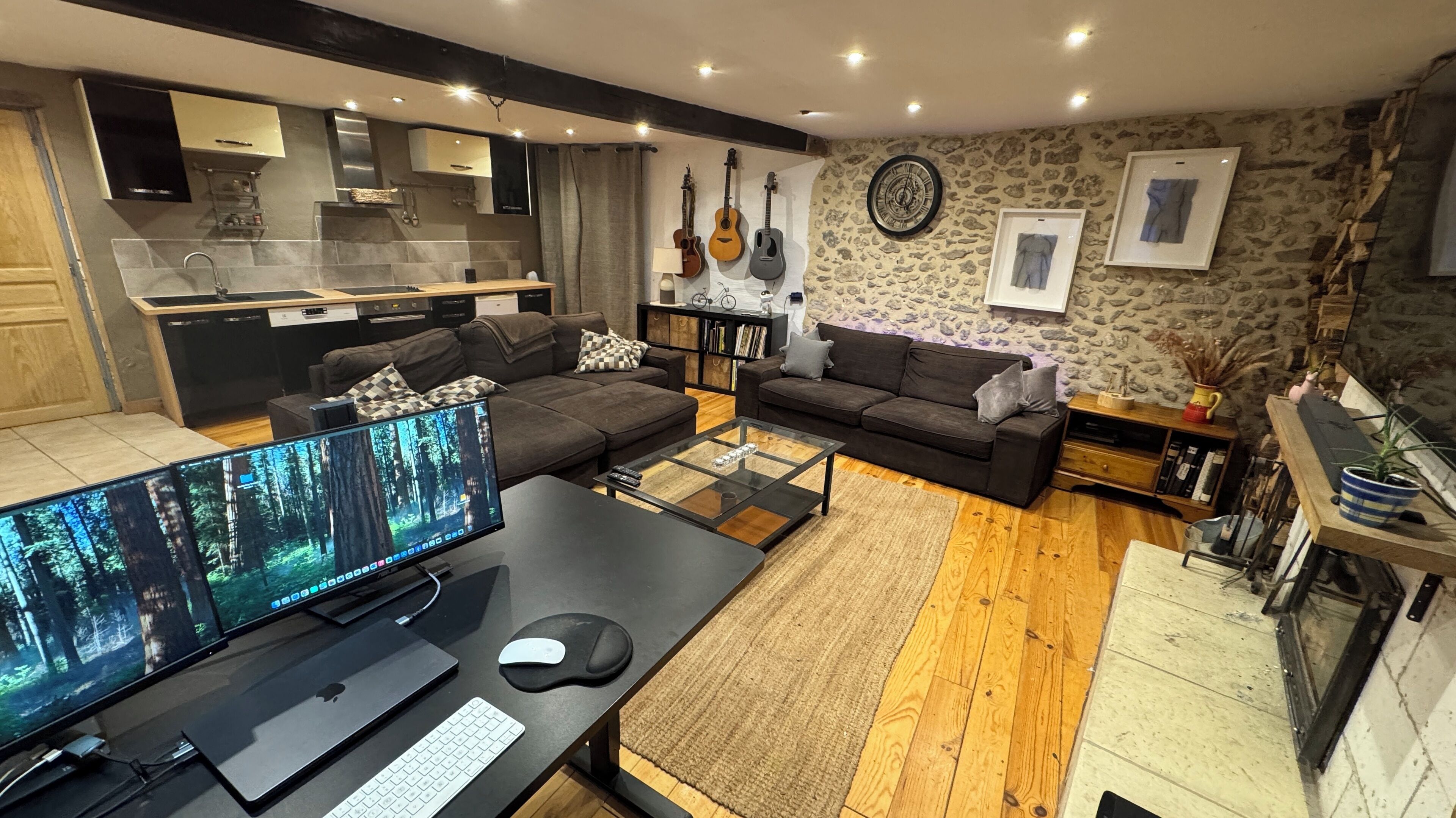 Smart TV, fireplace, DVD player, books