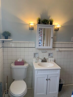 Serviettes fournies, savon, shampoing, papier toilette