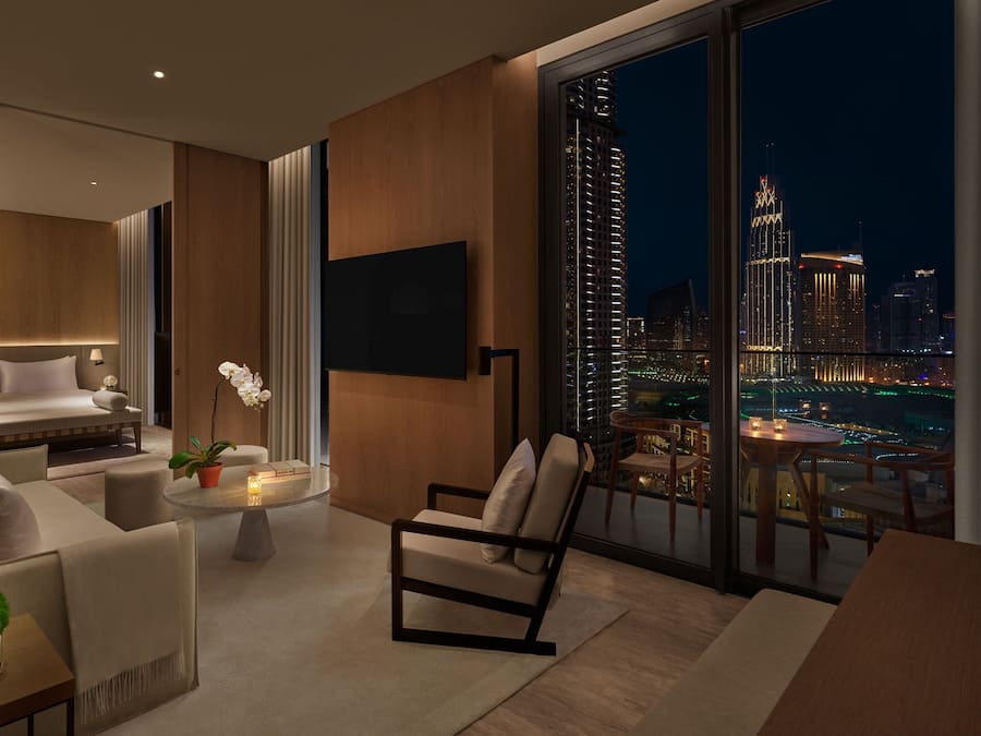 Superior Suite, 1 Bedroom, Balcony | Living room | 65-inch LCD TV with satellite channels, TV, iPod dock