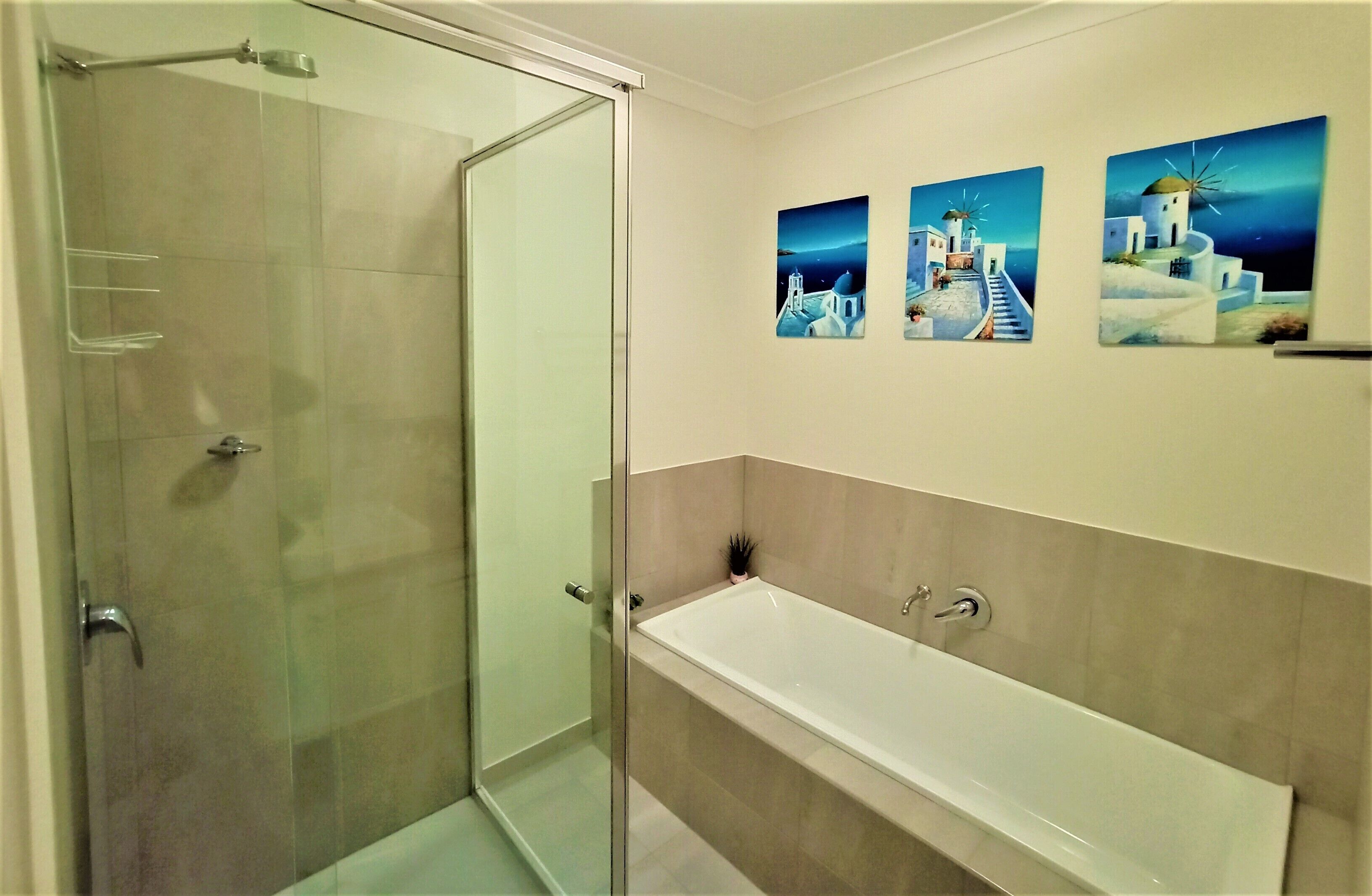 Bathtub, hair dryer, towels, soap