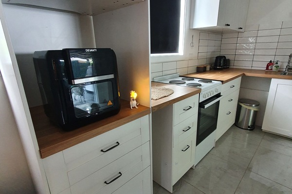 Fridge, microwave, oven, electric kettle