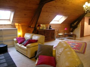 TV, fireplace, DVD player, music library