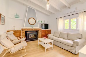 Televisión y chimenea
