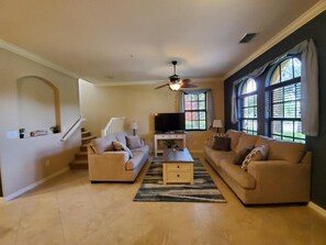 Nice and spacious living room on the first floor! All new furniture & TVs!