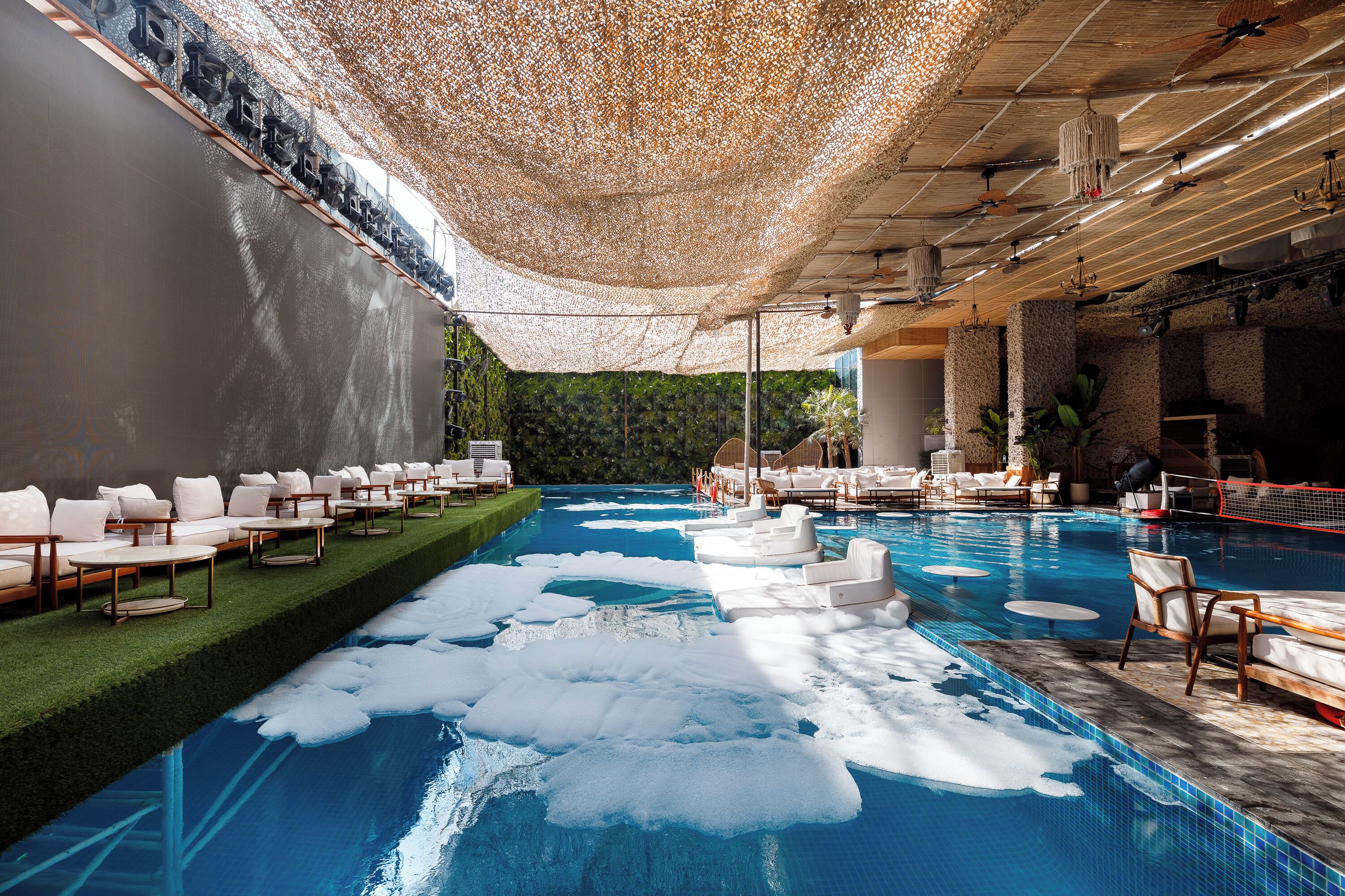 Indoor pool, outdoor pool, pool loungers