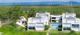 Modern White and Blue on the beach with pool